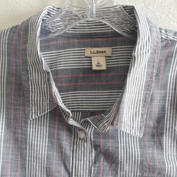LL Bean Button Down Shirt Women Large Blue White Peach Stripes Long Sleeve - Picture 3 of 10